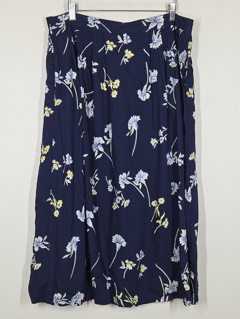 Vtg 90s Y2K Navy Blue Dark Floral Midi Skirt 1X Fairy Grunge Whimsigoth Cottage